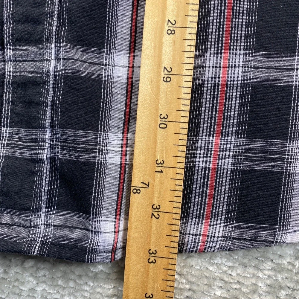 Plains Western Wear Men Large Tall Pearl Snap Shirt Short Sleeve Plaid Black Red